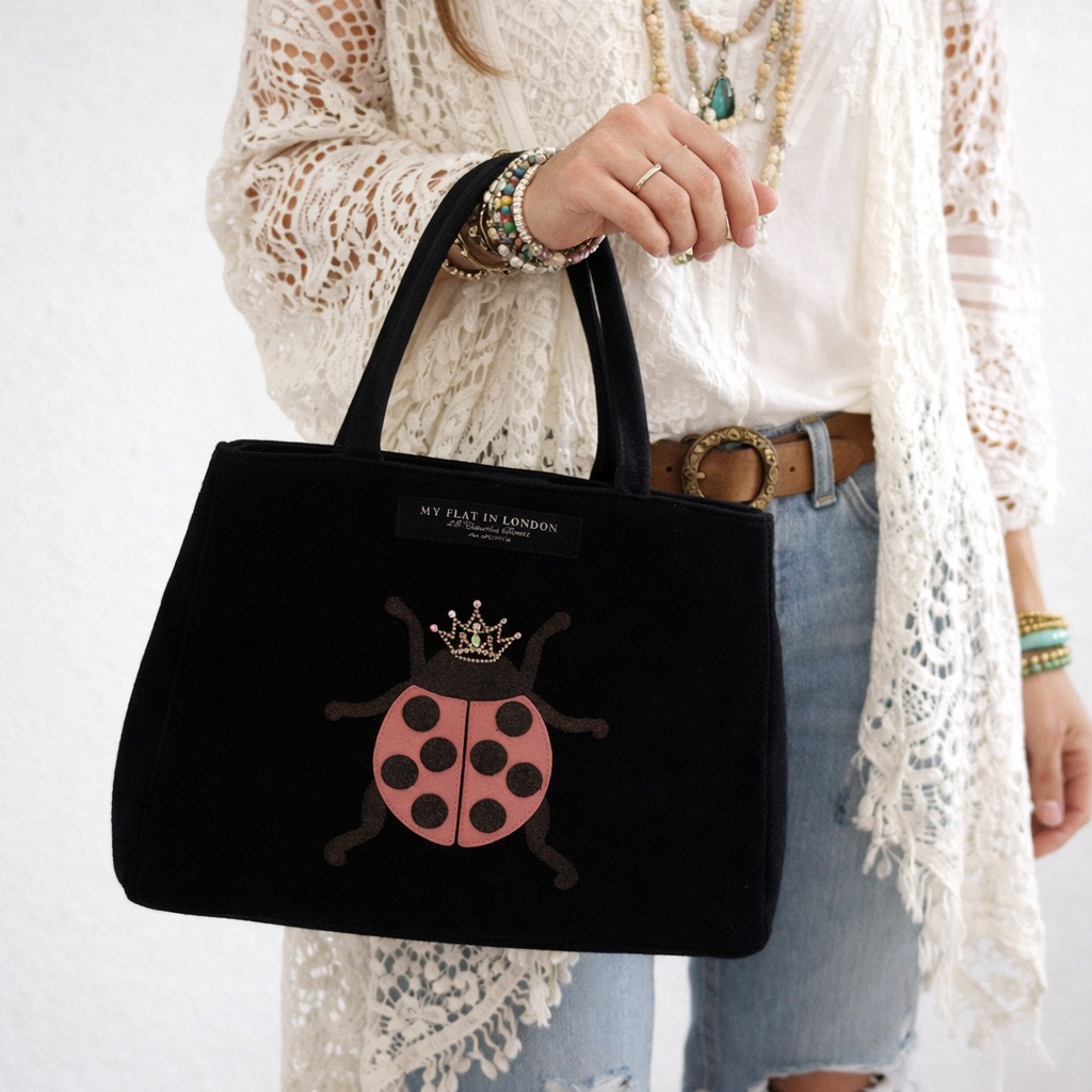 My Flat In London Black Handbag With Ladybug